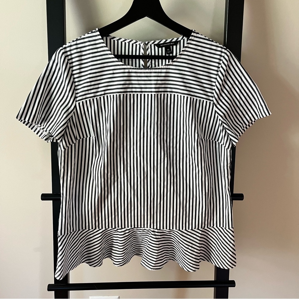Banana Republic Ruffle Hem Striped Shirt Top Blouse Size M
